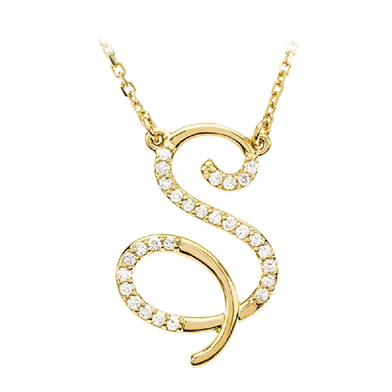 Classic Choker Necklace for Women-1/8 Ctw Diamond 14k Yellow Gold Medium Script Initial S Necklace, 17in