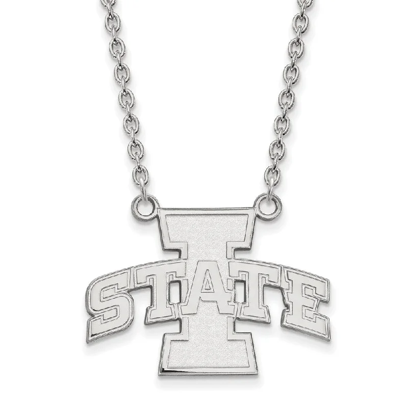 Silver Choker Necklace for Fashion-14k White Gold Iowa State Large I State Pendant Necklace