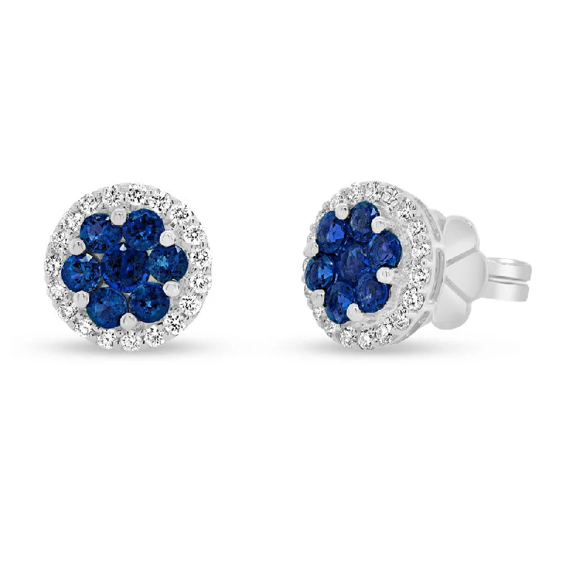 Stunning Drop Earrings for Weddings-Uneek Precious Collection Halo Round Blue Sapphire Stud Earrings