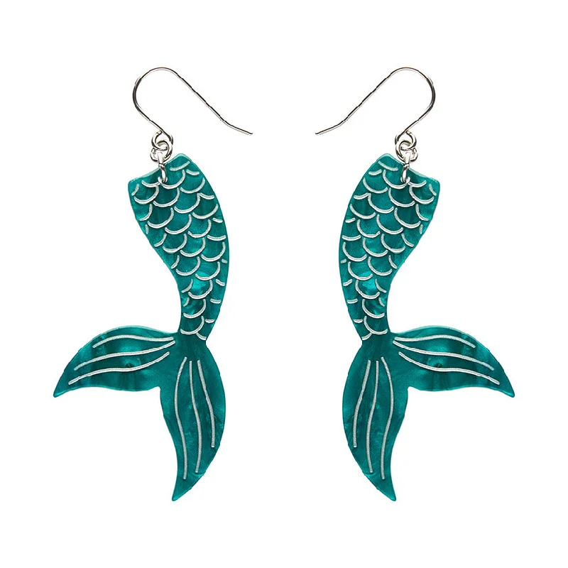 Chic Drop Earrings-Erstwilder - Mermaid Tail Drop Essential Earrings - Aqua