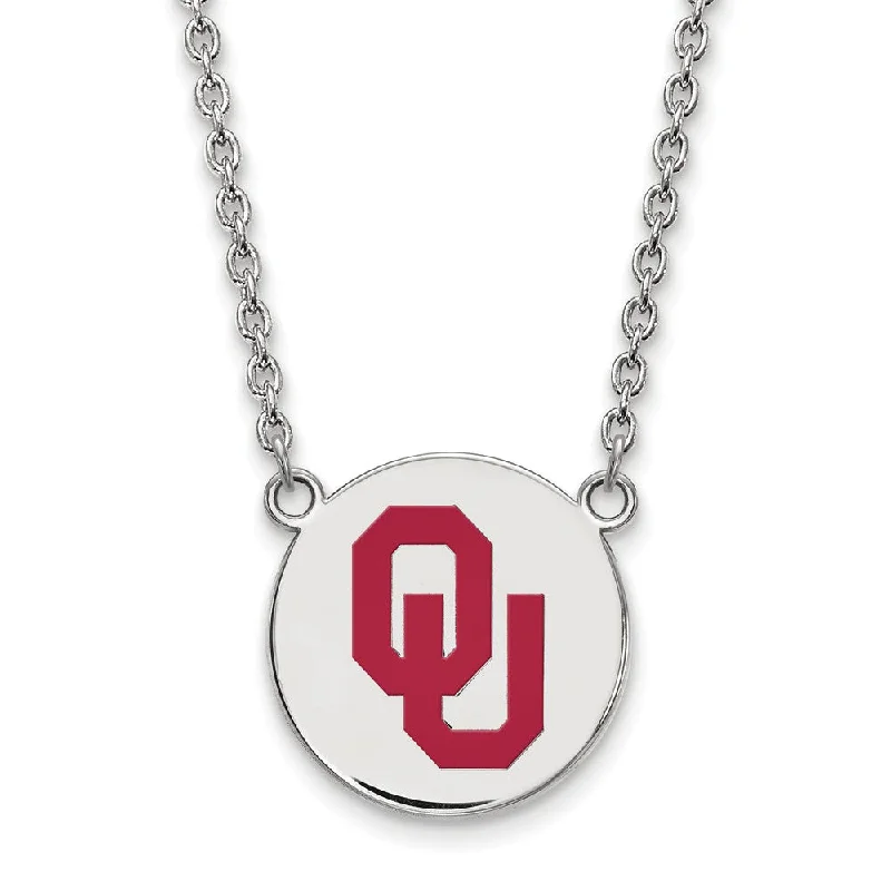 Sparkling Gold Necklace for Night Out-Sterling Silver Oklahoma Large OU Enamel Disc Pendant Necklace