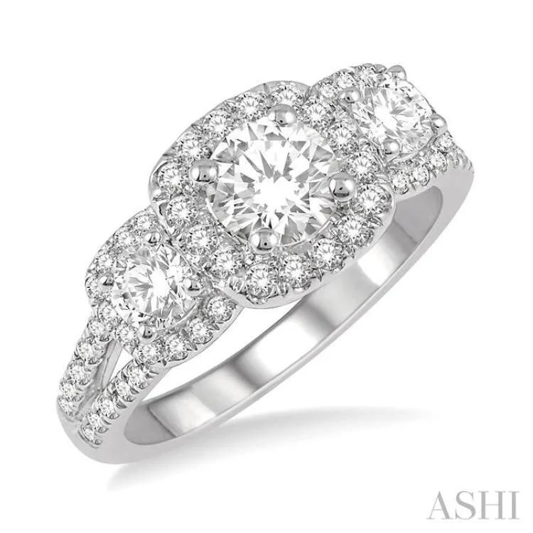 Unique Gold Ring for Fashionistas-7/8 Ctw Triple Cushion Shape Semi-Mount Diamond Engagement Ring in 14K White Gold