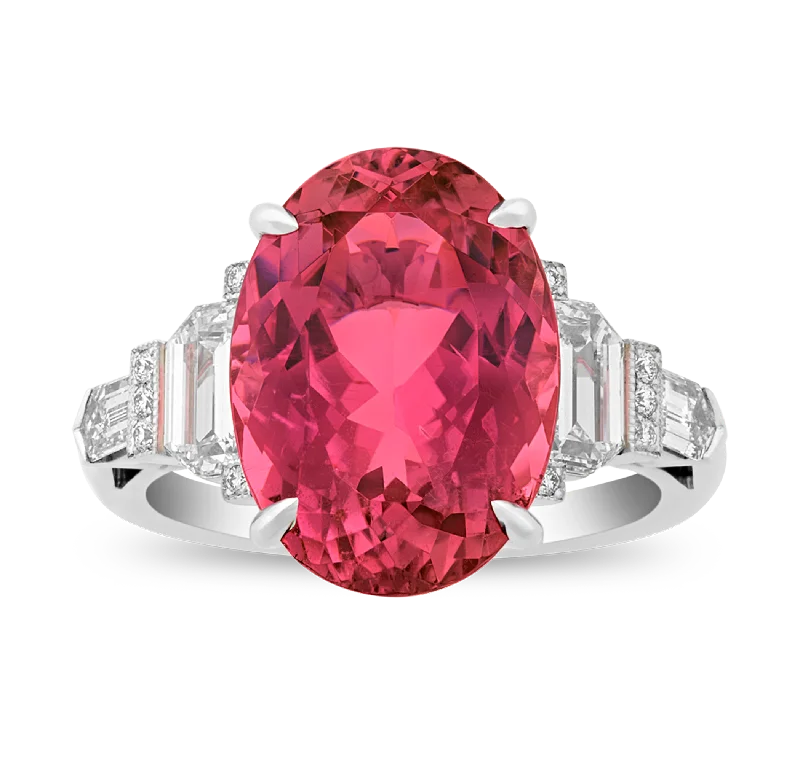 Wedding Ring with Diamond Accent-Raymond Yard Pink Tourmaline Ring, 6.53 Carats