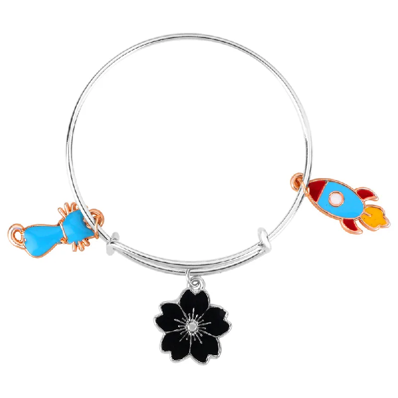 Multi-colored Gemstone Bangles for Casual Style-Mahi Rocket Floral & Rocket Shaped Enamel Work Charms Kids Bracelets for Girls (BRK1100987M)