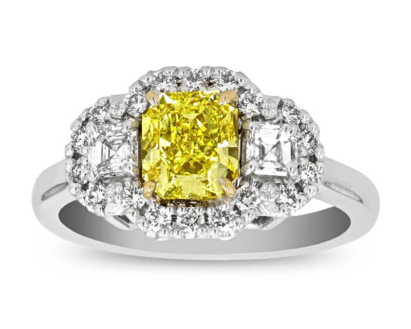 Elegant Gemstone Ring for Special Events-Fancy Vivid Yellow Diamond Ring, 1.20 Carats