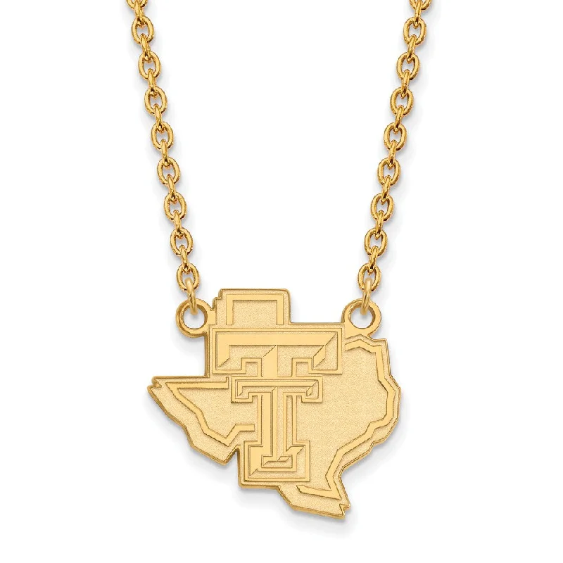 Diamond Pendant Necklace-10k Yellow Gold Texas Tech U Large Pendant Necklace