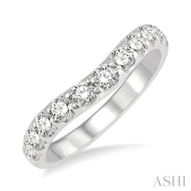 Custom Wedding Ring for Special Day-3/4 Ctw Arched Center Round Cut Diamond Wedding Band in 14K White Gold