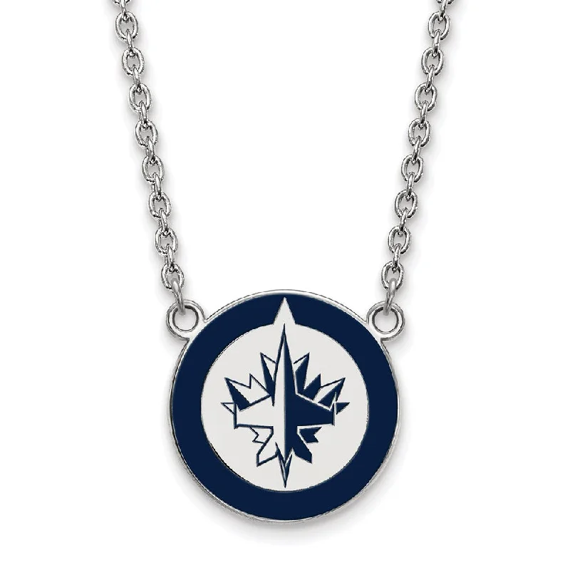 Simple Pendant Necklace for Day Wear-Sterling Silver NHL Winnipeg Jets Large Enamel Necklace, 18 In