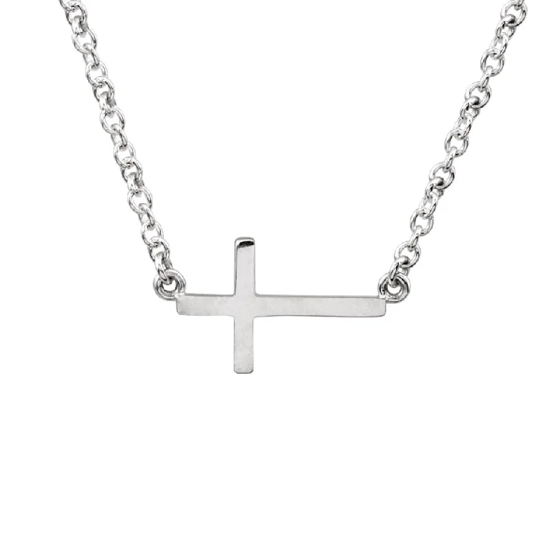 Large Pendant Necklace for Fashion Statement-17mm Polished Sideways Cross Adjustable 14k White Gold Necklace