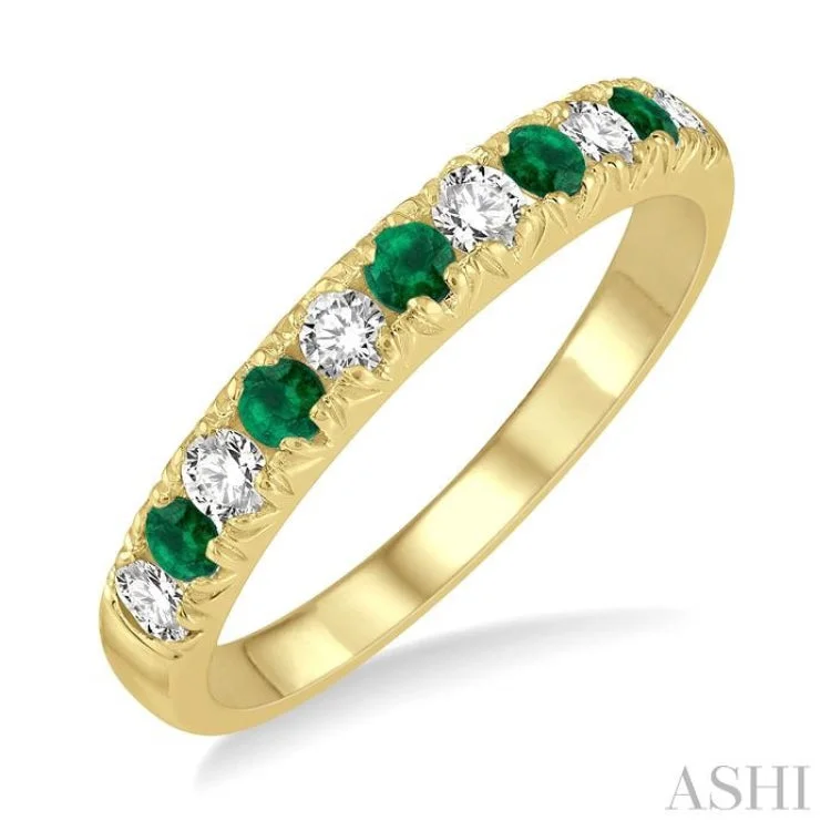 Silver Wedding Ring for Couples-1/4 ctw Round Cut Diamond and 2.3MM Emerald Precious Wedding Band in 14K Yellow Gold