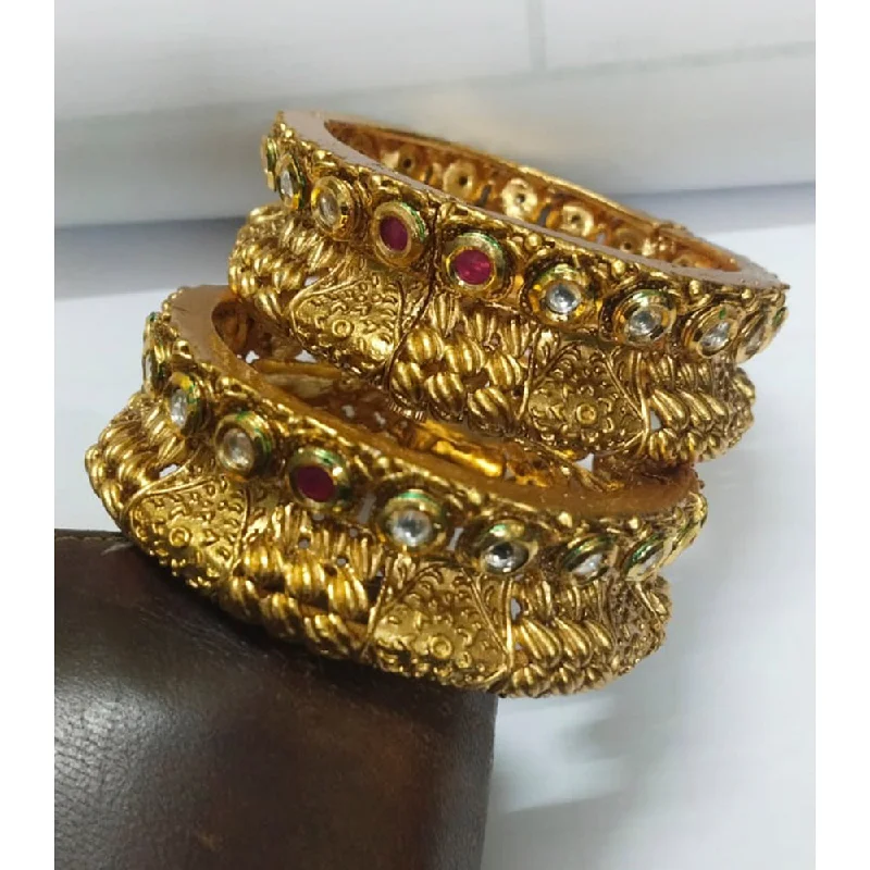 Simple Bangle Bracelets for Women-Niyansh Bangles Pota Stone Gold Plated Bangles Set