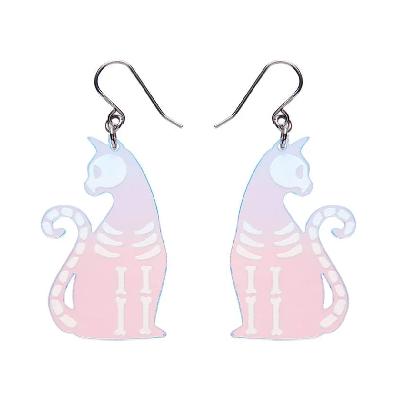 Handmade Earrings for Gifts-Erstwilder - Bone Kitty Drop Earrings (Iridecent) - Best of Halloween (2024)