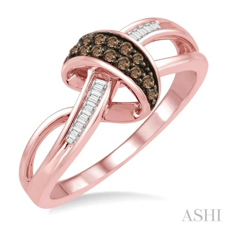 Modern Wedding Ring Set for Women-1/6 Ctw Abstract Split Shank Baguette and Brown Diamond Ladies Ring in 10K Rose Gold