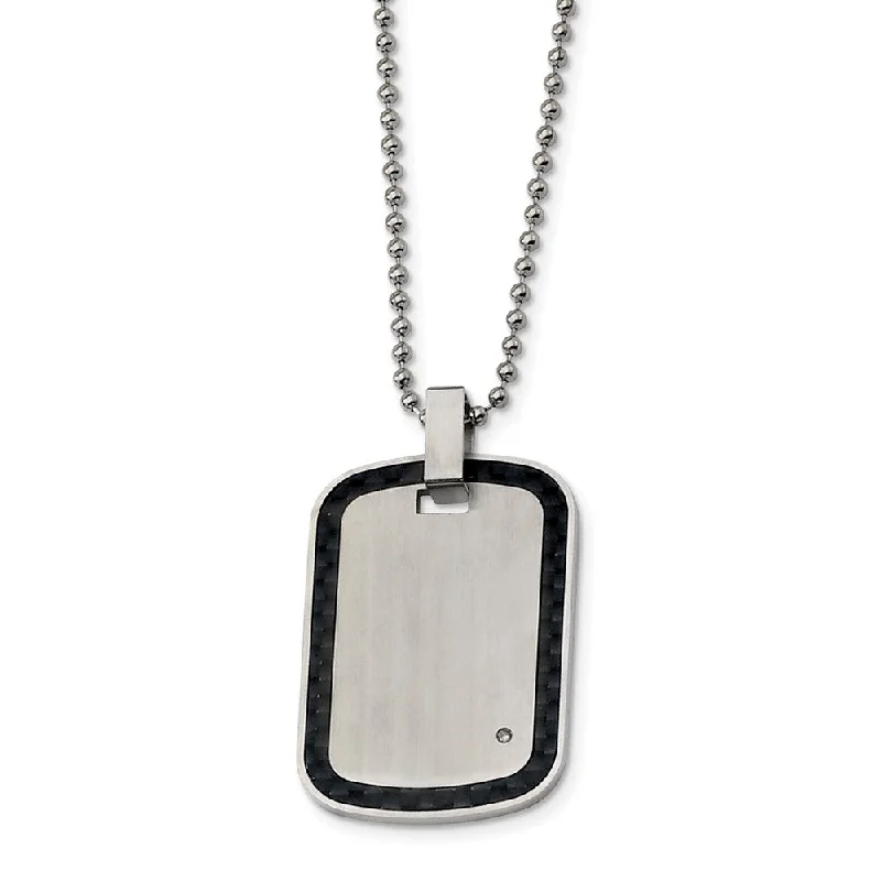 Handcrafted Necklace for Gifts-Stainless Steel, Carbon Fiber and Diamond Accent Dog Tag Necklace