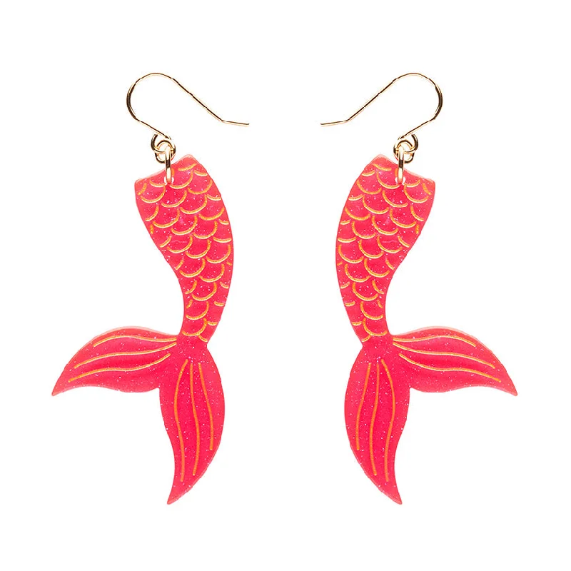 Sparkling Earrings for Evening Parties-Erstwilder - Mermaid Tail Drop Essential Earrings - Hot Pink