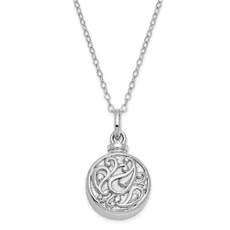 Stylish Necklace for Special Events-Rhodium Plated Sterling Silver Round Tear Ash Holder Necklace, 18 Inch