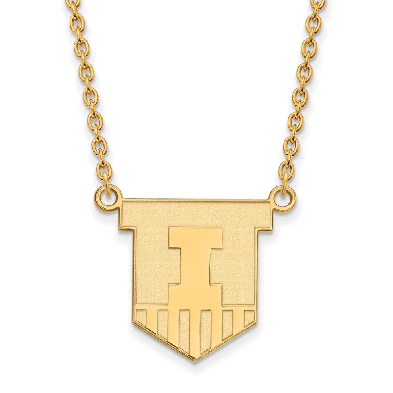 Diamond Choker Necklace for Glamour-14k Yellow Gold U of Illinois Large Shield Pendant Necklace