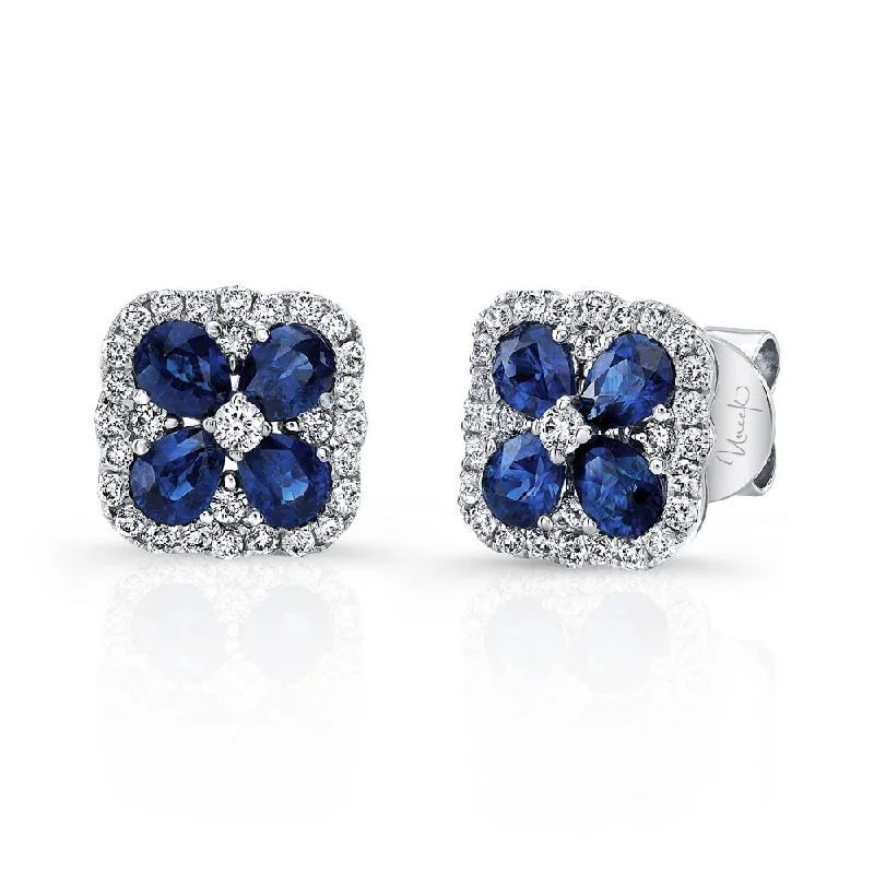 Sparkling Earrings for Bold Fashion-Uneek Precious Collection Floral Round Blue Sapphire Stud Earrings