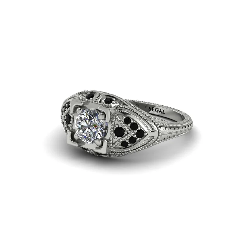 Solitaire Engagement Ring for Women-Round Diamond Filigree Art Deco Vintage Engagement Ring - Bree No. 33