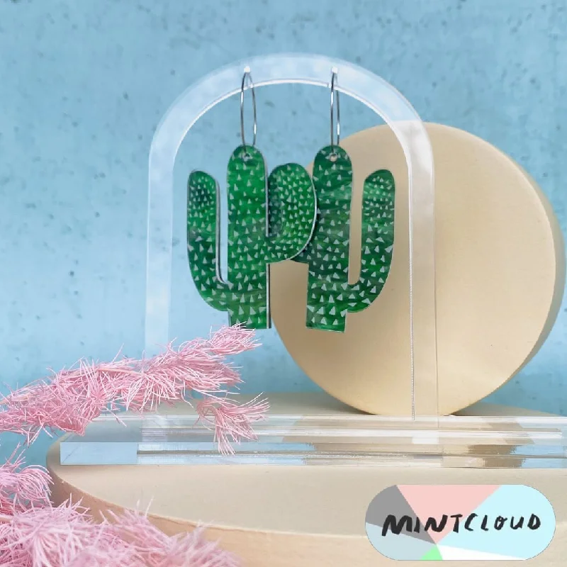 Statement Gold Earrings-Mintcloud Dangle - Peekaboo and Acrylic Double Cacti