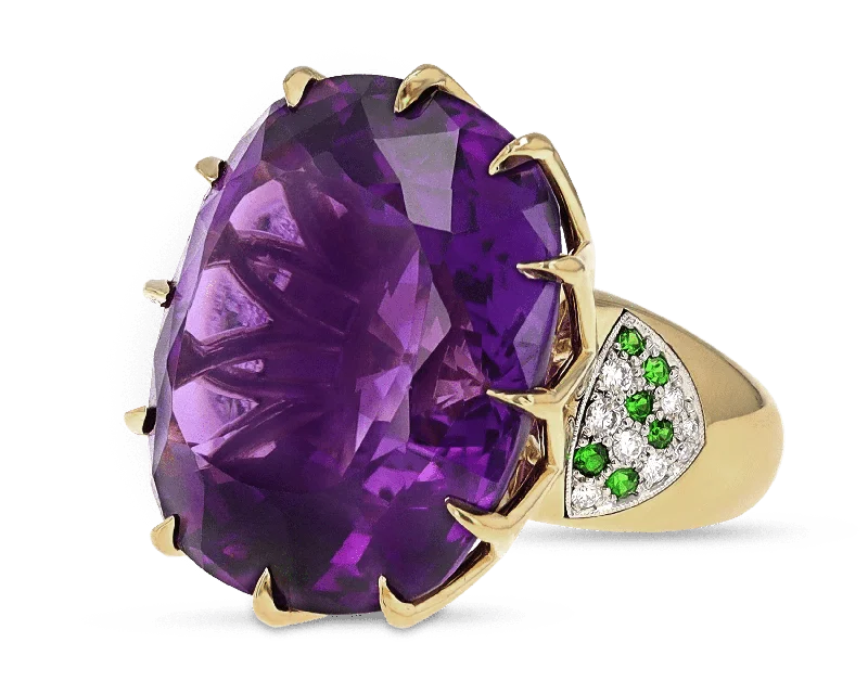 Stackable Silver Rings for Fashion-Amethyst Cocktail Ring, 51.49 Carats