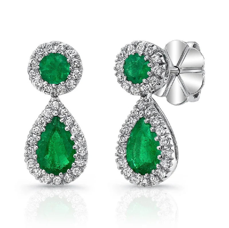 Chic Earrings for Stylish Women-Uneek Precious Collection Halo Pear Shaped Emerald Dangle Earrings