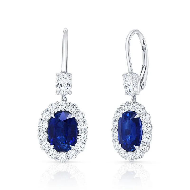 Vintage Gold Earrings-Uneek Precious Collection Halo Oval Shaped Blue Sapphire Dangle Earrings