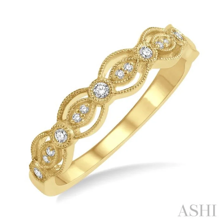 Solitaire Diamond Ring-1/10 Ctw Lattice Marquise and Circular Mount Round Cut Diamond Stack Band in 14K Yellow Gold