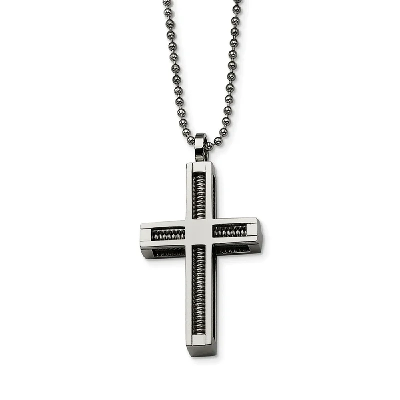 Layered Chain Necklace for Fashionistas-Stainless Steel 3D inset Cross Pendant Necklace - 24 Inch