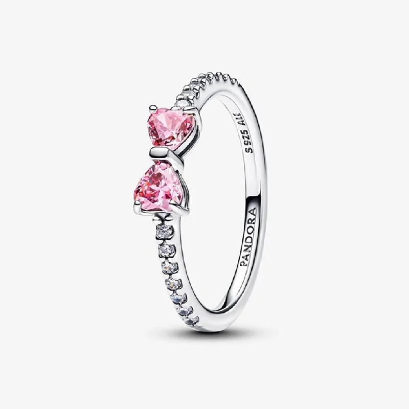 Modern Wedding Ring Set for Women-PANDORA : Sparkling Pink Bow Ring