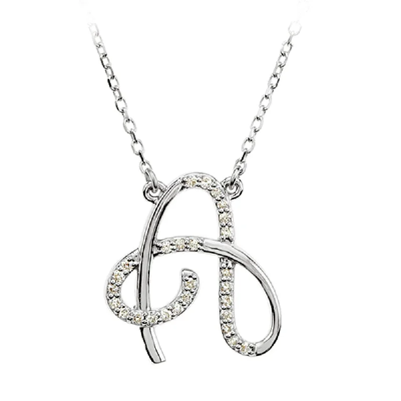 Dainty Chain Necklace for Elegant Look-1/8 Ctw Diamond Sterling Silver Medium Script Initial A Necklace, 16in