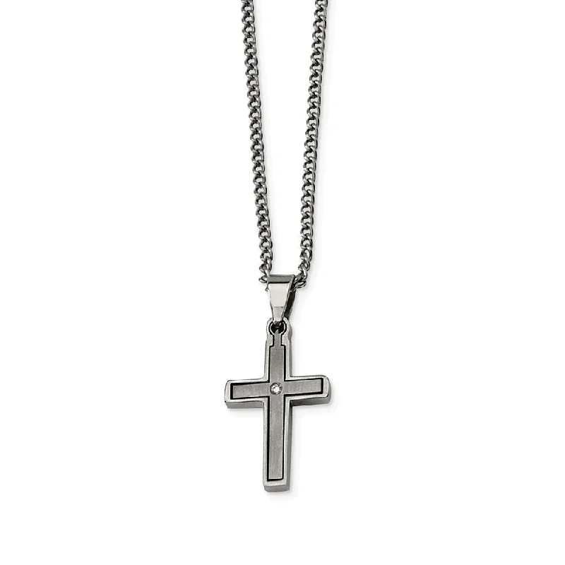 Gold Chain Necklace for Women-Titanium & .035 Ct (G-H, I1) Diamond Accent Dbl Cross 22 Inch Necklace