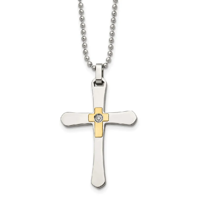 Personalized Necklace with Charm-Stainless Steel, 14k Gold Plated and Diamond Accent Cross Necklace