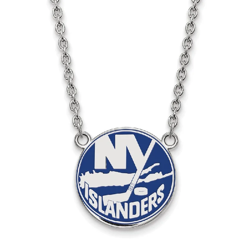 Pearl Drop Necklace for Brides-Sterling Silver NHL NY Islanders Large Enamel Necklace, 18 Inch