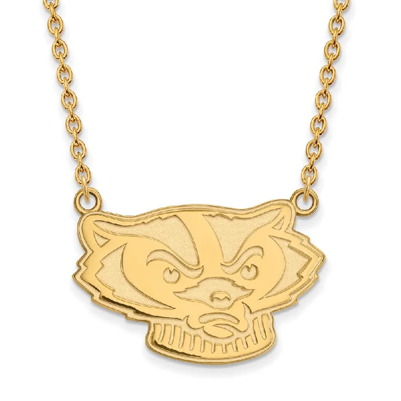 Vintage Gold Necklace for Women-10k Yellow Gold U of Wisconsin Large Badger Pendant Necklace