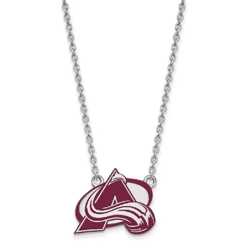 Colorful Necklace for Festivals-Sterling Silver NHL Avalanche LG Enamel Necklace, 18 Inch