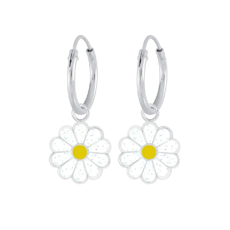 Elegant Stud Earrings for Casual Wear-Sterling Silver Earrings - Daisy Hoop