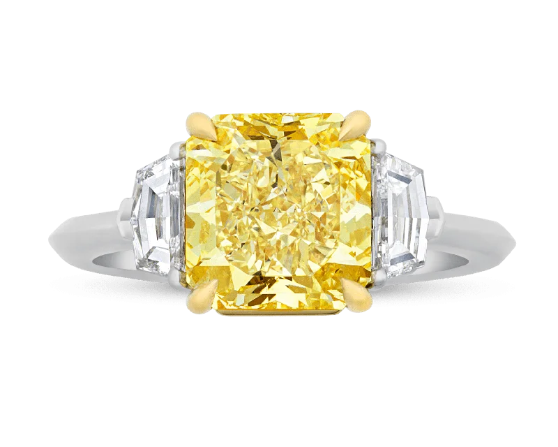 Classic Solitaire Ring for Engagement-Fancy Yellow Diamond Ring, 3.05 Carats