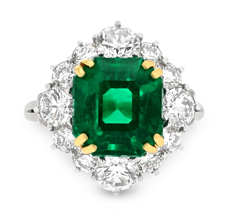 Vintage Style Ring for Women-Emerald-Cut Colombian Emerald Ring, 5.71 Carats