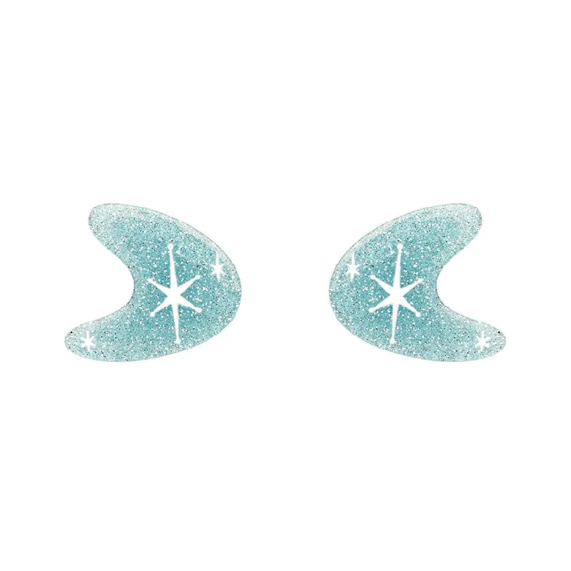 Silver Hoop Earrings for Women-Erstwilder - Atomic Boomerang Glitter Stud Earrings - Blue