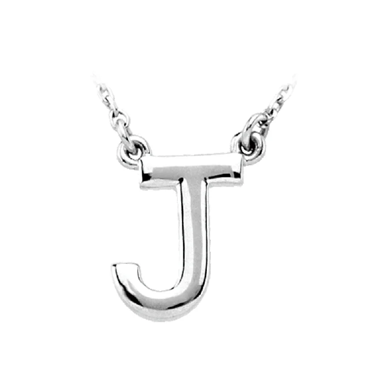 Silver Necklace with Heart Charm-14K White Gold, Kendall Collection, Block Initial J Necklace, 16 Inch