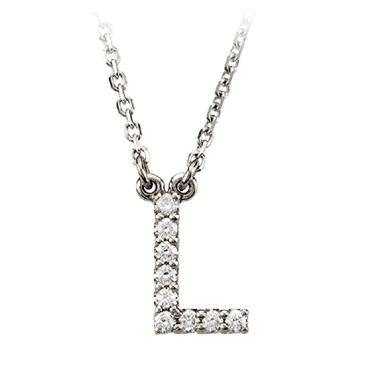 Elegant Pendant Necklace for Weddings-1/10 Cttw Diamond & 14k White Gold Block Initial Necklace, Letter L