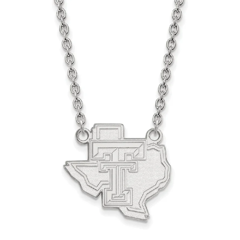 Layered Necklace for Special Occasions-10k White Gold Texas Tech U Large Pendant Necklace