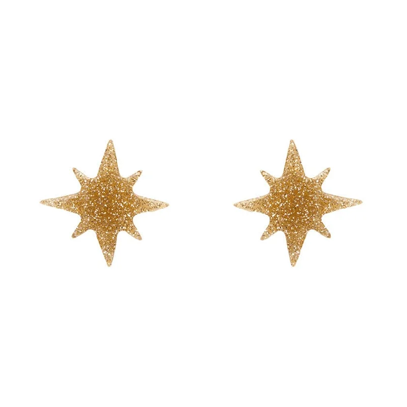 Handmade Earrings for Weddings-Erstwilder - Atomic Star Glitter Stud Earrings - Gold