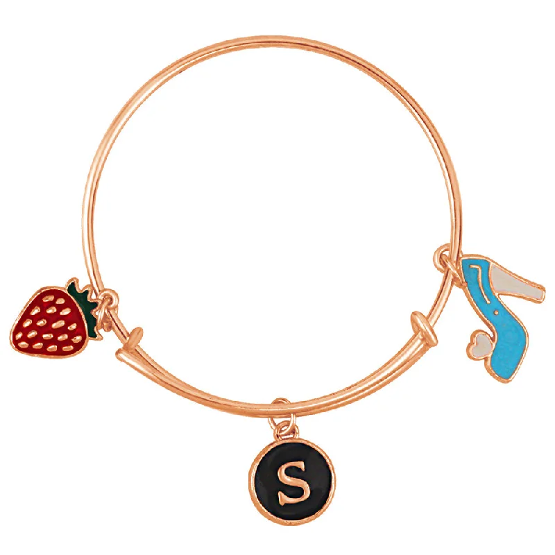 Luxury Gold Bangles for Special Occasions-Mahi S Letter Sandal & Strawbery Shaped Rose Gold Plated Enamel Work Charms Kids Bracelets for Kids (BRK1100978Z)