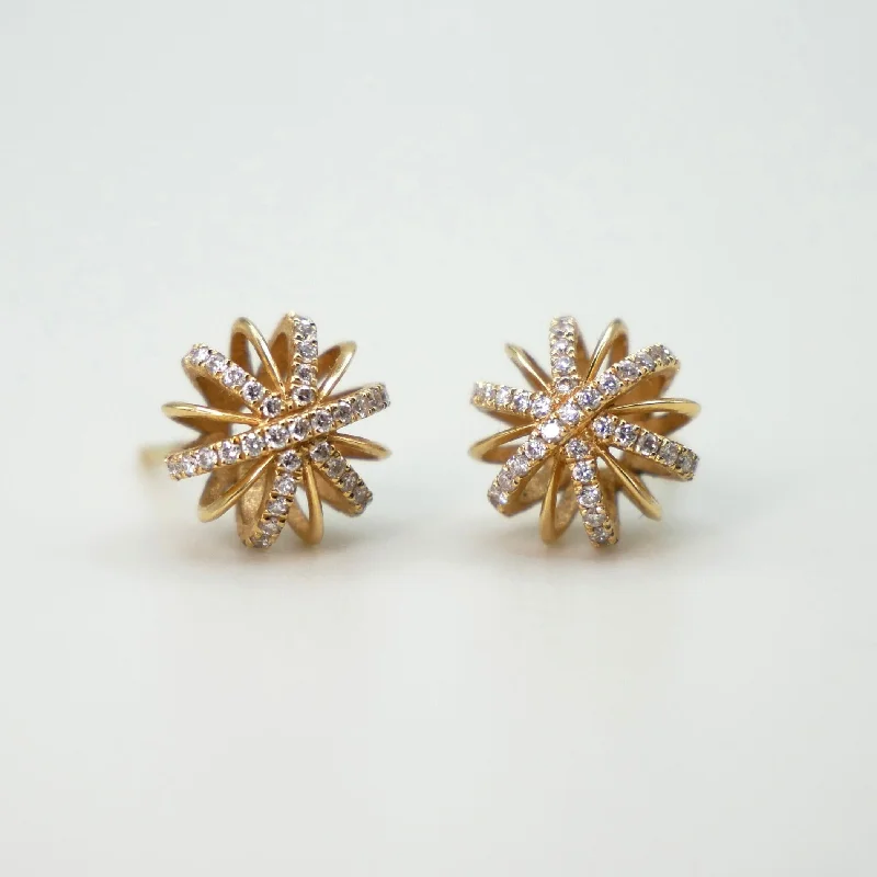 Simple Stud Earrings-18K Diamond Snowflake Earrings