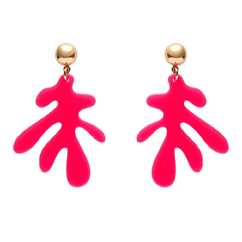 Beautiful Earrings for Evening Parties-Erstwilder - Coral Solid Drop Earrings - Neon Pink