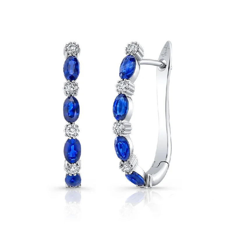 Personalized Earrings for Fashion-Uneek Precious Collection Round Blue Sapphire Hoop Earrings