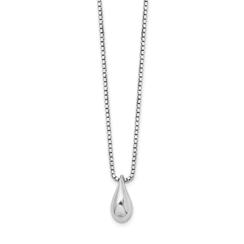 Gold Necklace with Initial Pendant-Diamond 3D Teardrop Necklace in Rhodium Plated Silver, 18-20 Inch