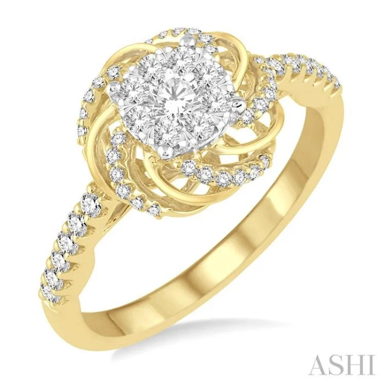 Bold Stackable Rings for Fashion-1/2 Ctw Round Cut Diamond Lovebright Engagement Ring in 14K Yellow and White Gold